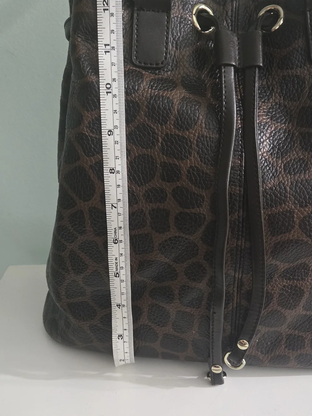 Talbots  Brown Leather Giraffe-Print Drawstring Tote Bag